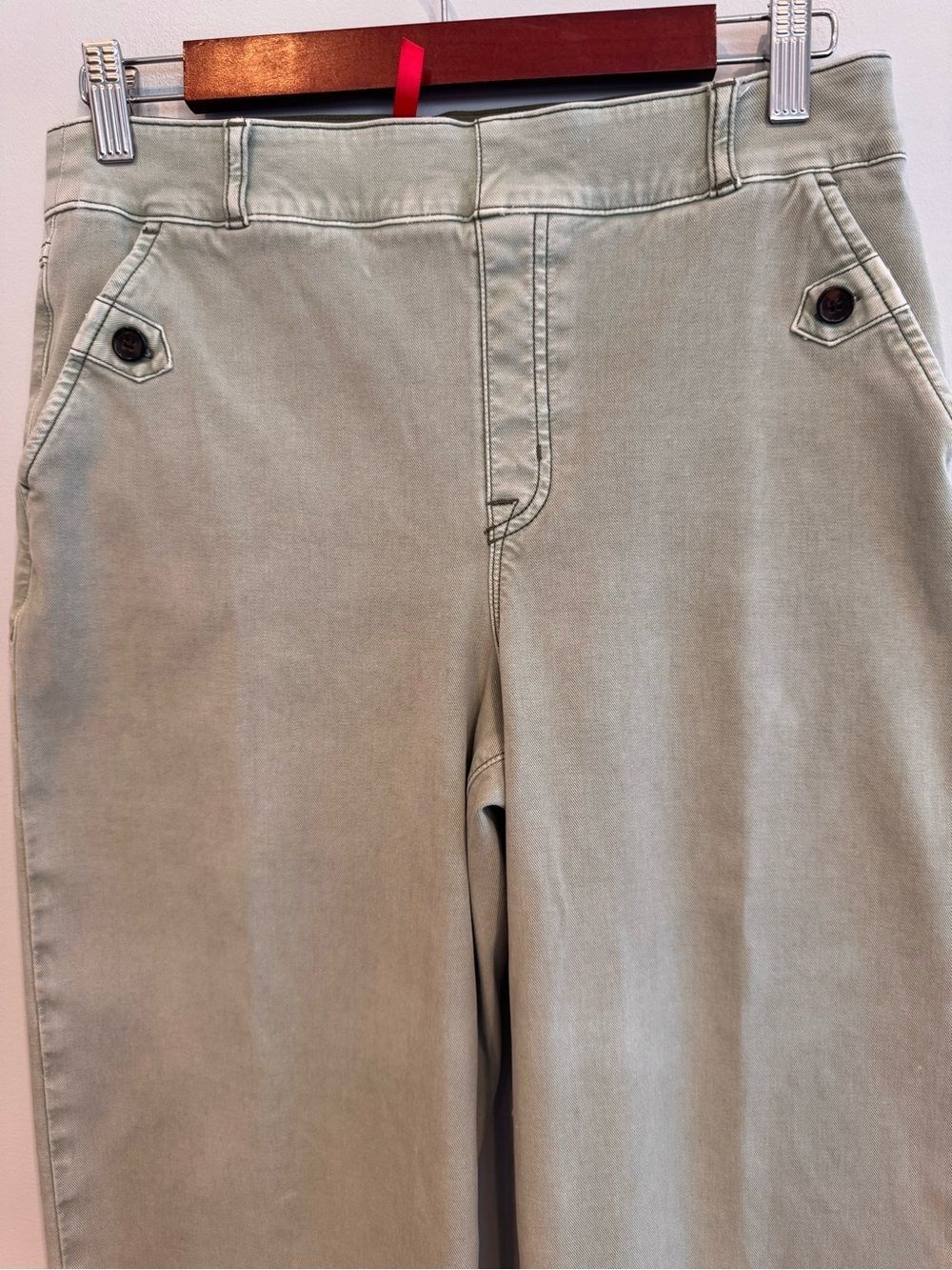 SPANX Women's Twill Cropped Wide Leg Pants Size L Sage Green - Picture 2 of 6